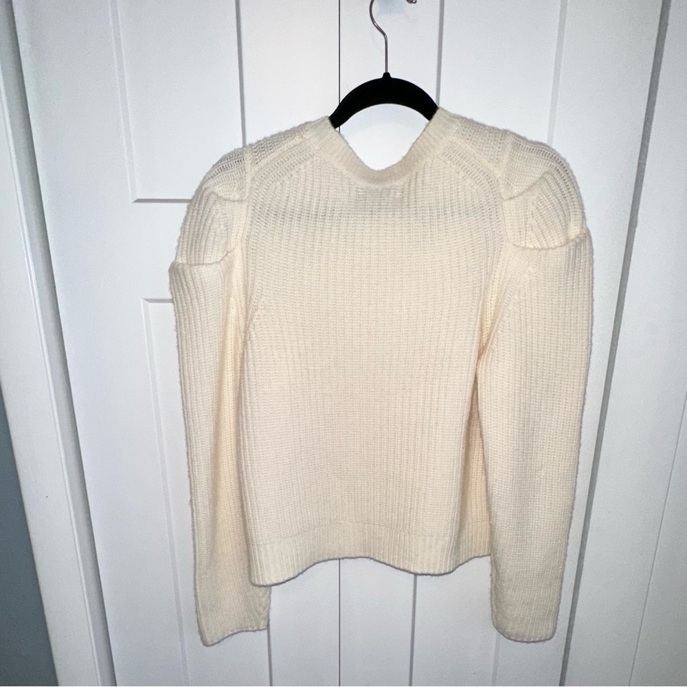 Women's Aqua Cashmere Shaker Puff Sleeve Cream Sweater - L - Picture 4 of 6